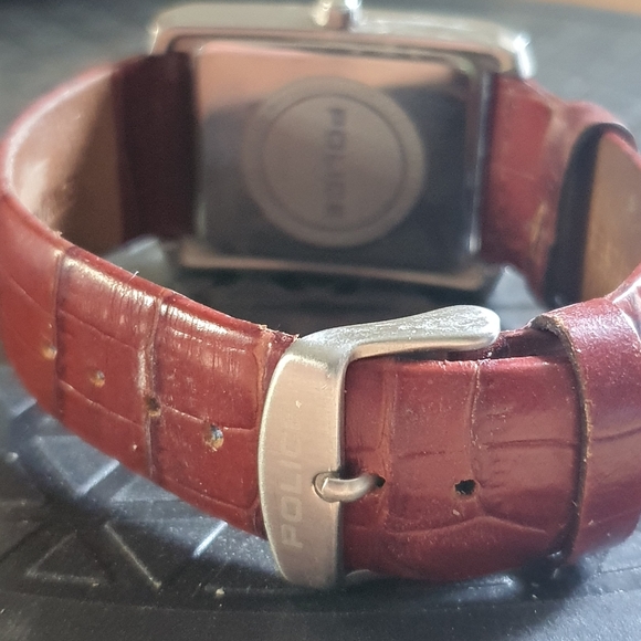 POLICE Silver/Orange Leather Men's Watch w/Date - Picture 3 of 4